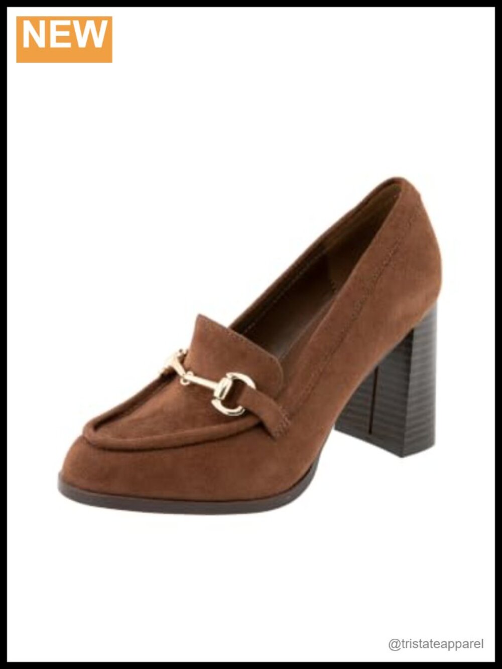 Yixy High Block Heel Loafer With Metal Bit Detail 3.5-Inch Pull-On